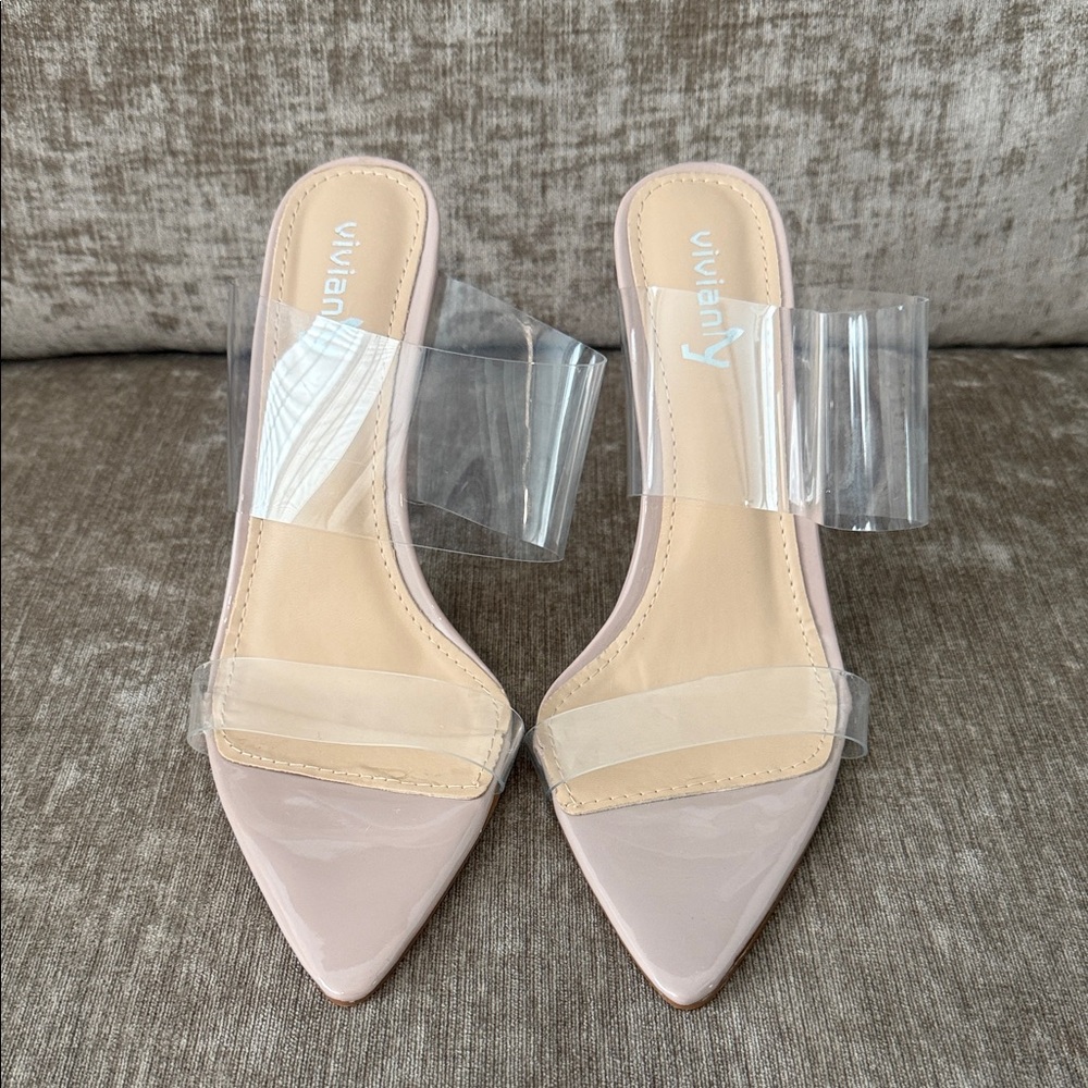 Vivianly Blush and Clear Strap Heels